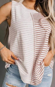 Brown Stripe Colorblock Loose Tank Top Presale