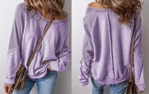 Petal Waffle Knit Patchwork Exposed Seam Raglan Sweatshirt Presale