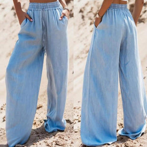 Drawstring High Waist Wide Leg Denim Pants Presale