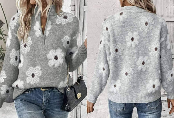 [GRAVER]★FLOWER DOT EMBROIDERY HALF ZIP-UP SWEATSHIRT GRAVER(グレーバー) - Flower dot embroidered half zip-up