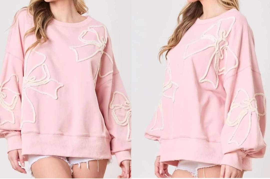 Light Pink Bow Thread Embroidery Sweatshirt Presale