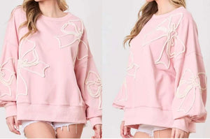 Light Pink Bow Thread Embroidery Sweatshirt Presale