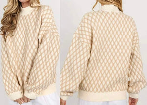 Oatmeal Diamond Knit Drop Shoulder Loose Sweater Presale
