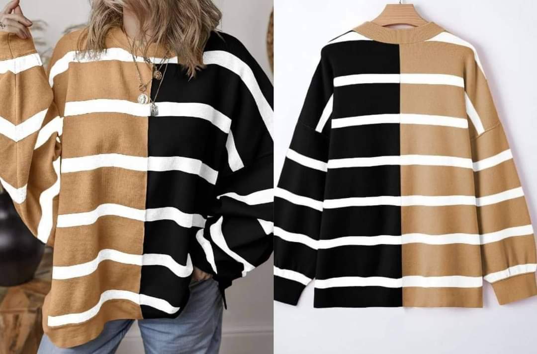 French Beige Colorblock Oversized Sweater Presale