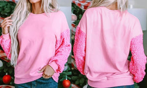 Pink Sequin Patchwork Long Sleeve Pullover Top Presale