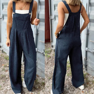 Blue Plaid Print Buttoned Pocketed High Waist Overall Presale