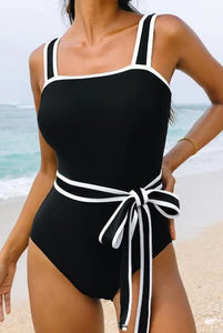 Black Colorblock One Piece Swimsuit Presale