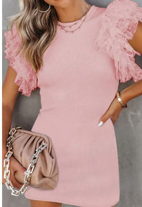 Ribbed Puff Sleeve Bodycon Dress Presale
