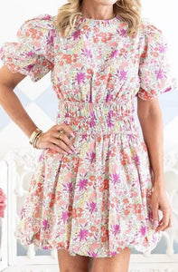 Puff Sleeve Floral Bubble Sleeve Dress