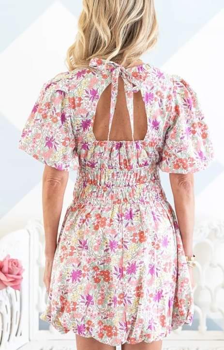 Puff Sleeve Floral Bubble Sleeve Dress
