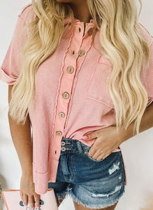 Pink Acid Wash Button Down Top Presale