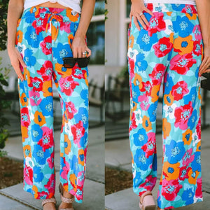 Blue Tropical Floral Abstract Pants Presale