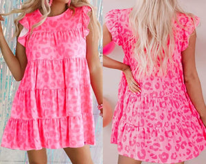 Pink Leopard Ruffle Dress Presale