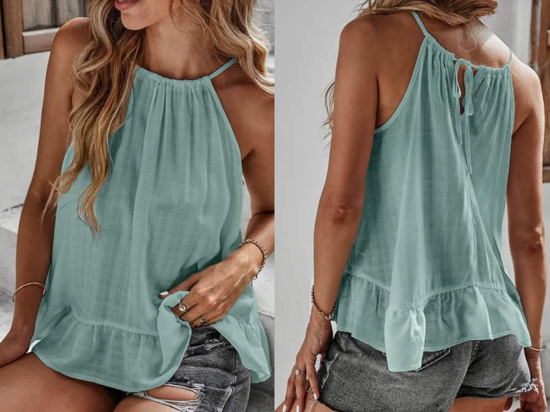 Green Lightweight Ruffle Hem Tank Presale