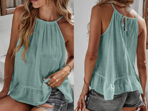Green Lightweight Ruffle Hem Tank Presale