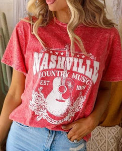 Red Mineral Wash Nashville Tee Presale