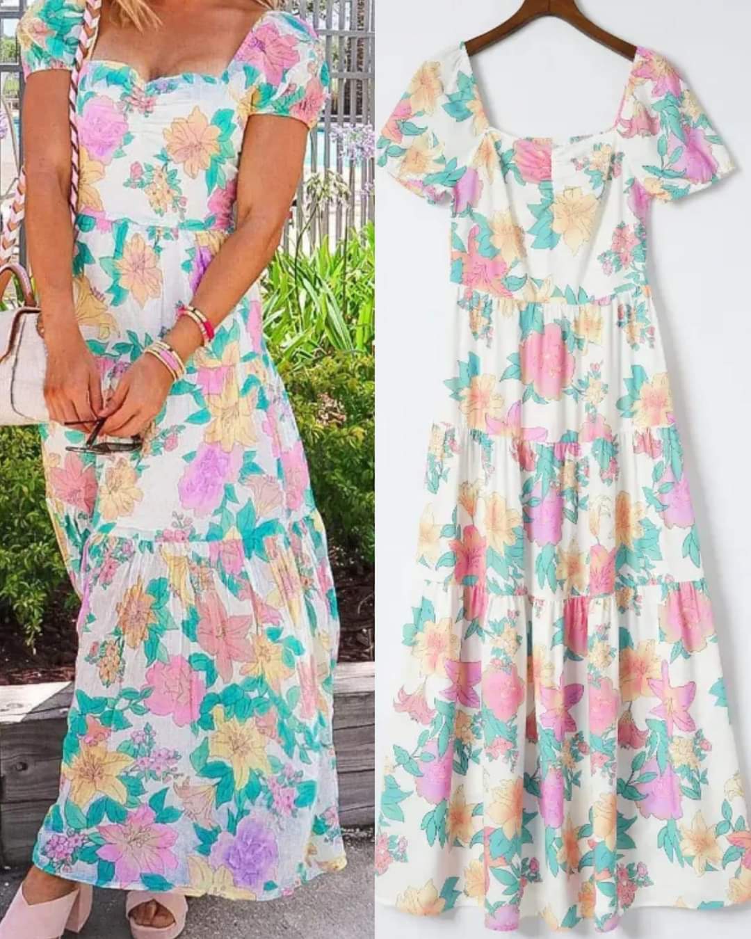 White Floral Square Neck Dress Presale