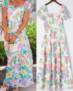 White Floral Square Neck Dress Presale