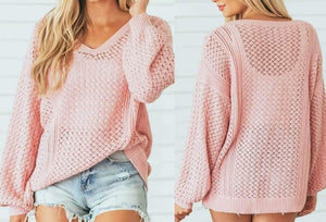 Pink Loose Fitted Rib Knit Sweater Presale