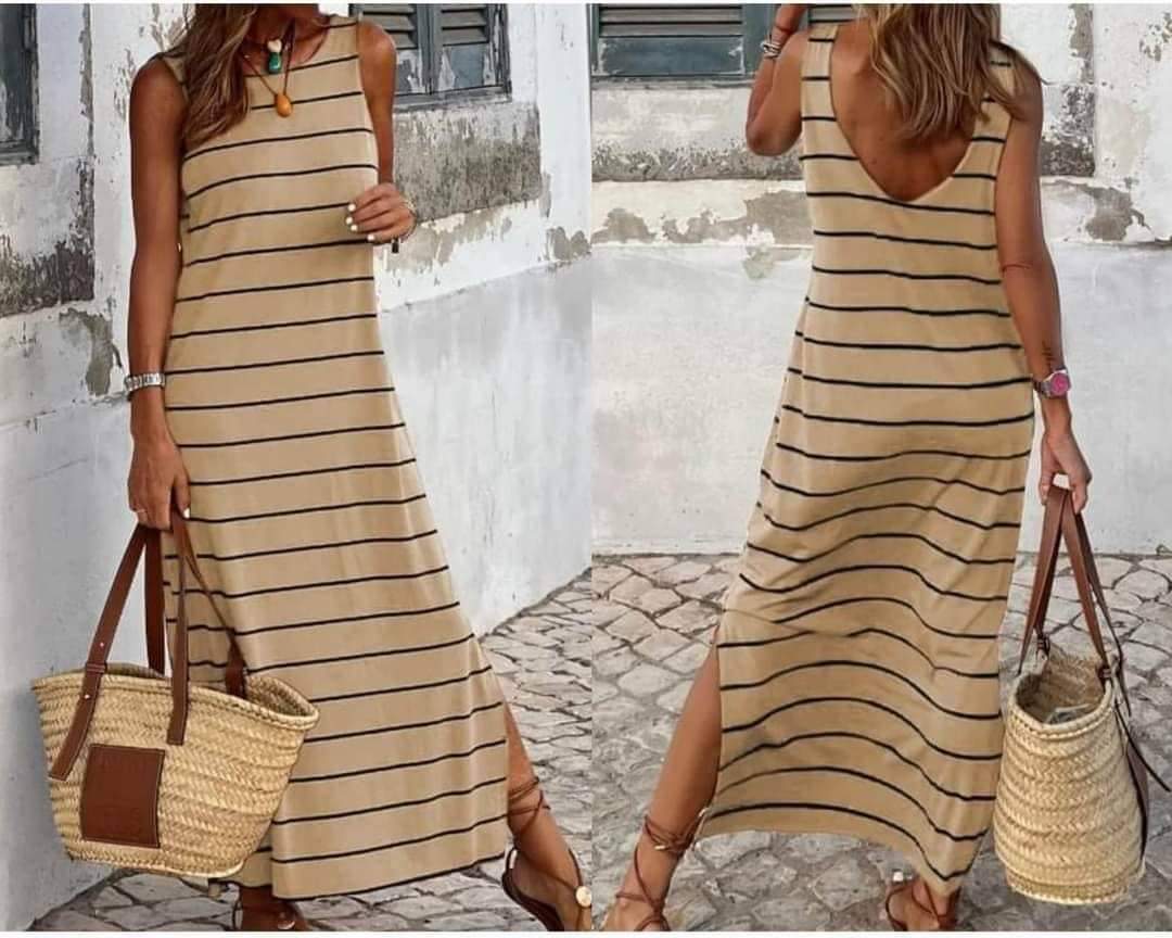Khaki Stripe Maxi Dress Presale