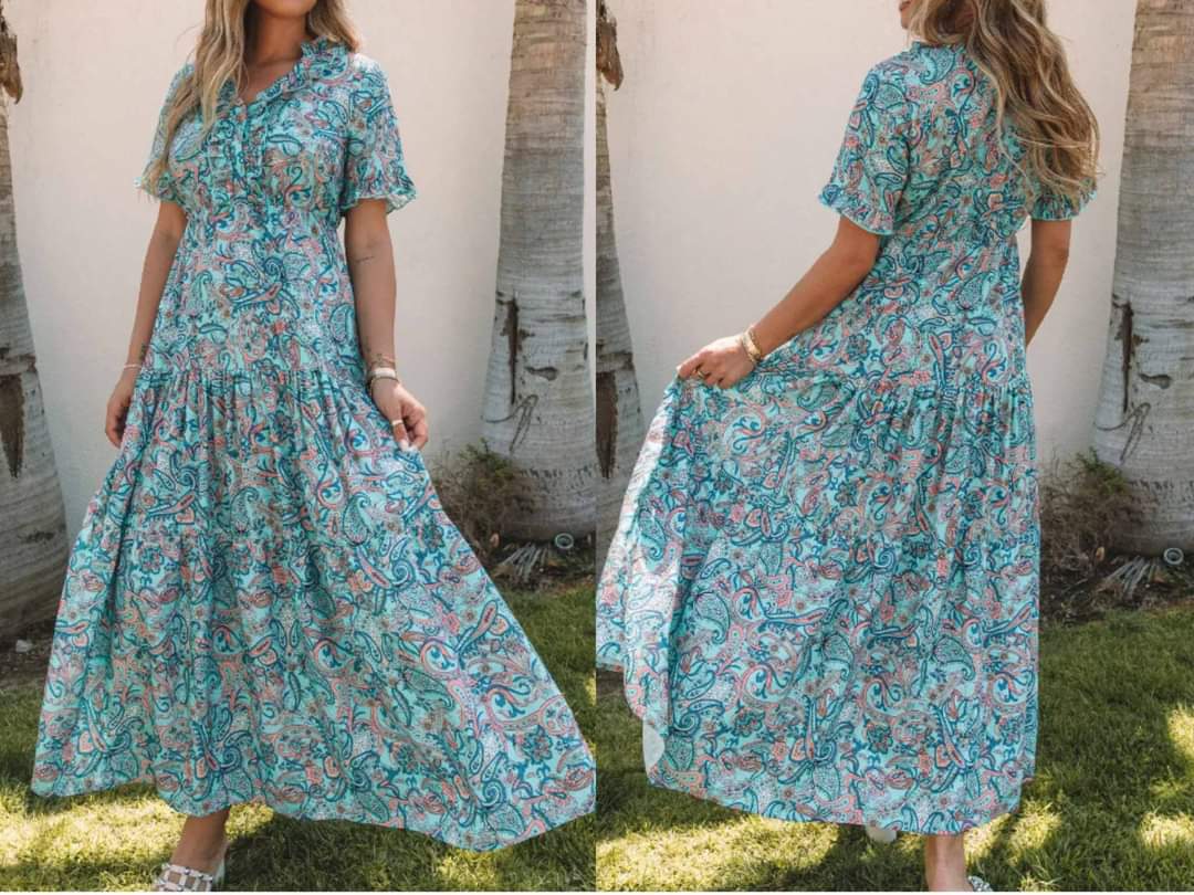 Sky Blue Boho Paisley Maxi Dress Presale