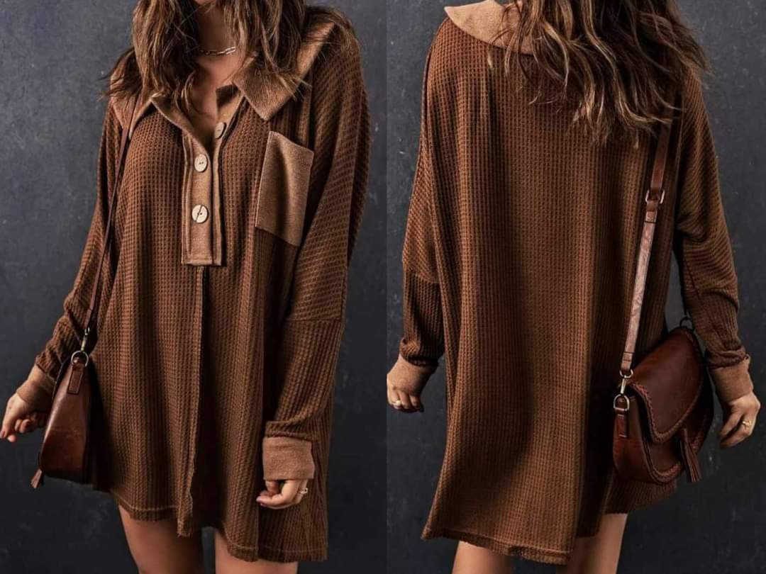 Brown Contrast Waffle Knit Sweater Presale