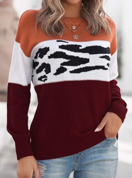 Orange Leopard Splicing Sweater Presale
