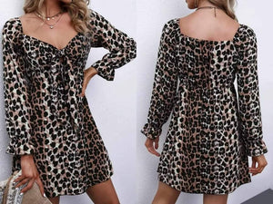Leopard Puff Sleeve Tie Knot Mini Dress Presale