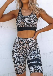 Black and Brown Leopard Yoga Workout Shorts Set Presale
