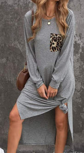 Gray Leopard Pocket Tshirt Dress Presale