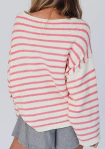 Pink Stripe Drop Shoulder Oversized Sweater Presale