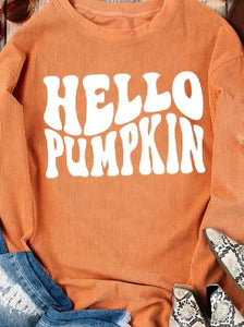 "Hello Pumpkin" Graphic Corded Pullover