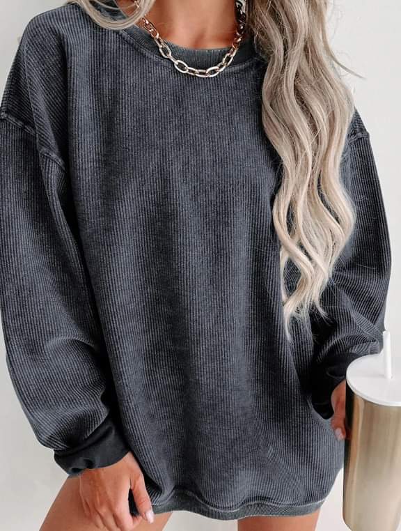 Gray Ribbed Sweatshirt Pullover Presale