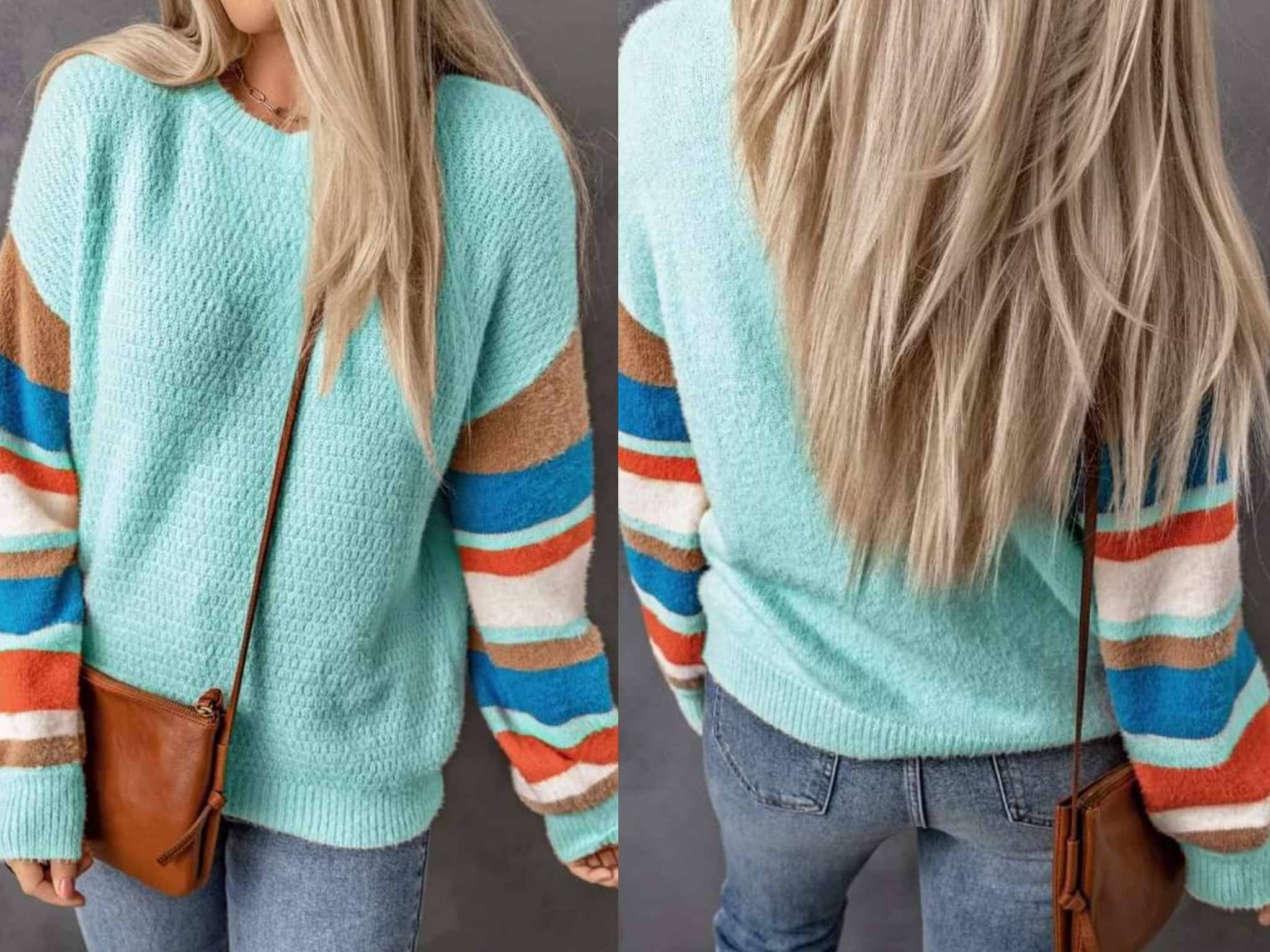 Lantern Sleeve Striped Block Sweater Presale