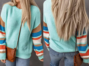 Lantern Sleeve Striped Block Sweater Presale