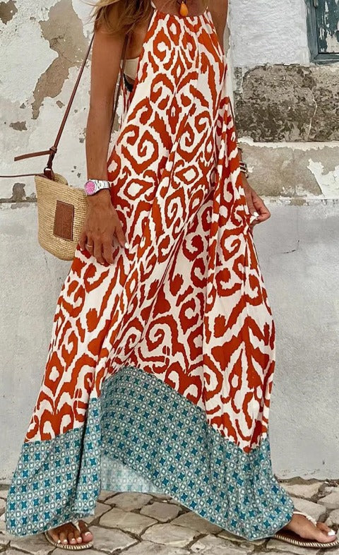 Orange Boho Sleeveless Maxi Dress Presale