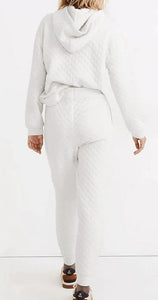 White Quilted Hoodie and Sweatpants Two Piece Set Presale