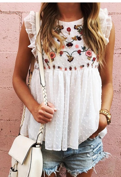 White Dot Embroidered Top Presale