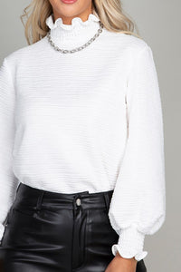 Ruffle Trim Mock Neck  Blouse