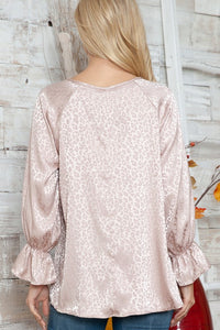 Plus Leopard Long Sleeve Keyhole Top