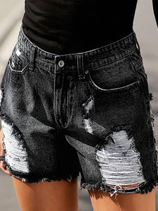 Black Denim Distressed Shorts Presale
