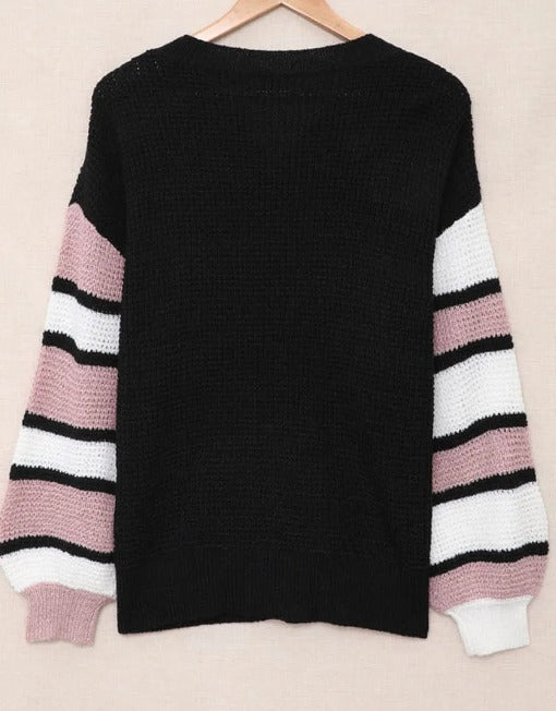 Black Striped Drop Shoulder Sweater