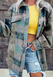 Multi Color Blue Plaid Pocket Checkered Shacket Presale
