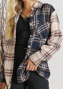 Blue Patchwork Plaid Shirt Presale