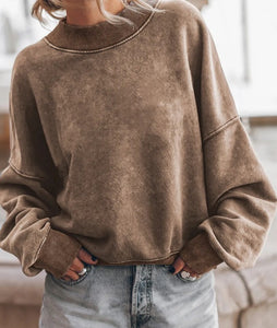 Brown Drop Shoulder Pullover Sweater Presale