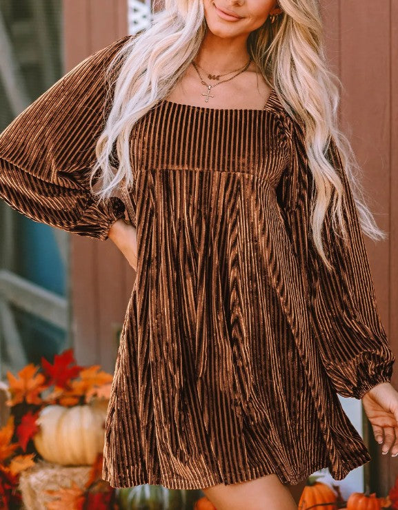 Brown Velvet Babydoll Tie Back Dress Presale