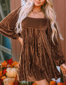 Brown Velvet Babydoll Tie Back Dress Presale