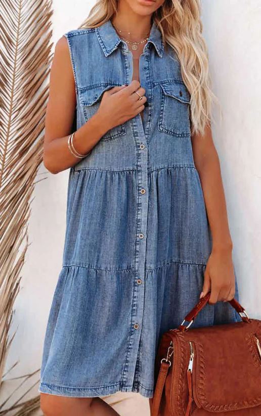 Button Up Sleeveless Denim Dress Presale