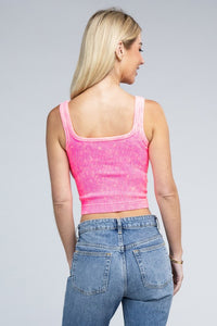 2-Way Neckline Washed Ribbed Cropped Tank Top