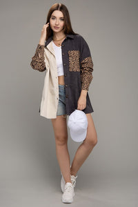 Color Block Leopard Corduroy Shacket